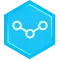 Blue hexagon icon with connected nodes symbolizing network or data connectivity