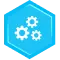 Settings icon with three interlocking gears illustrating configuration