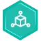 Teal hexagon icon showing a white network diagram with three outer nodes connected to a central hub (symbolizing connectivity).