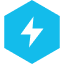 Lightning bolt icon on a blue hexagon, signifying power or speed
