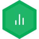 Analytics icon button (bar chart) in a green hexagon, indicating analytics or insights access